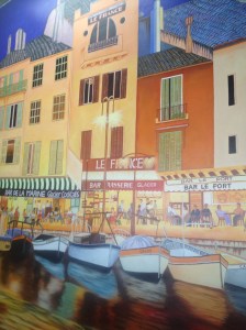 Mural of France inside the Cafe